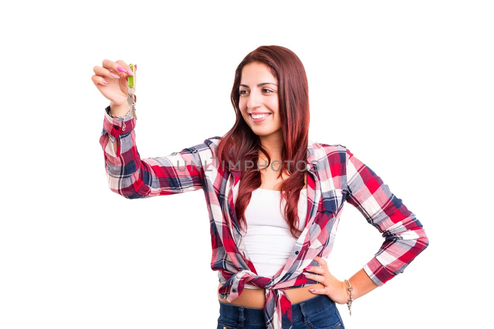 Beautiful woman very happy after buying a new house