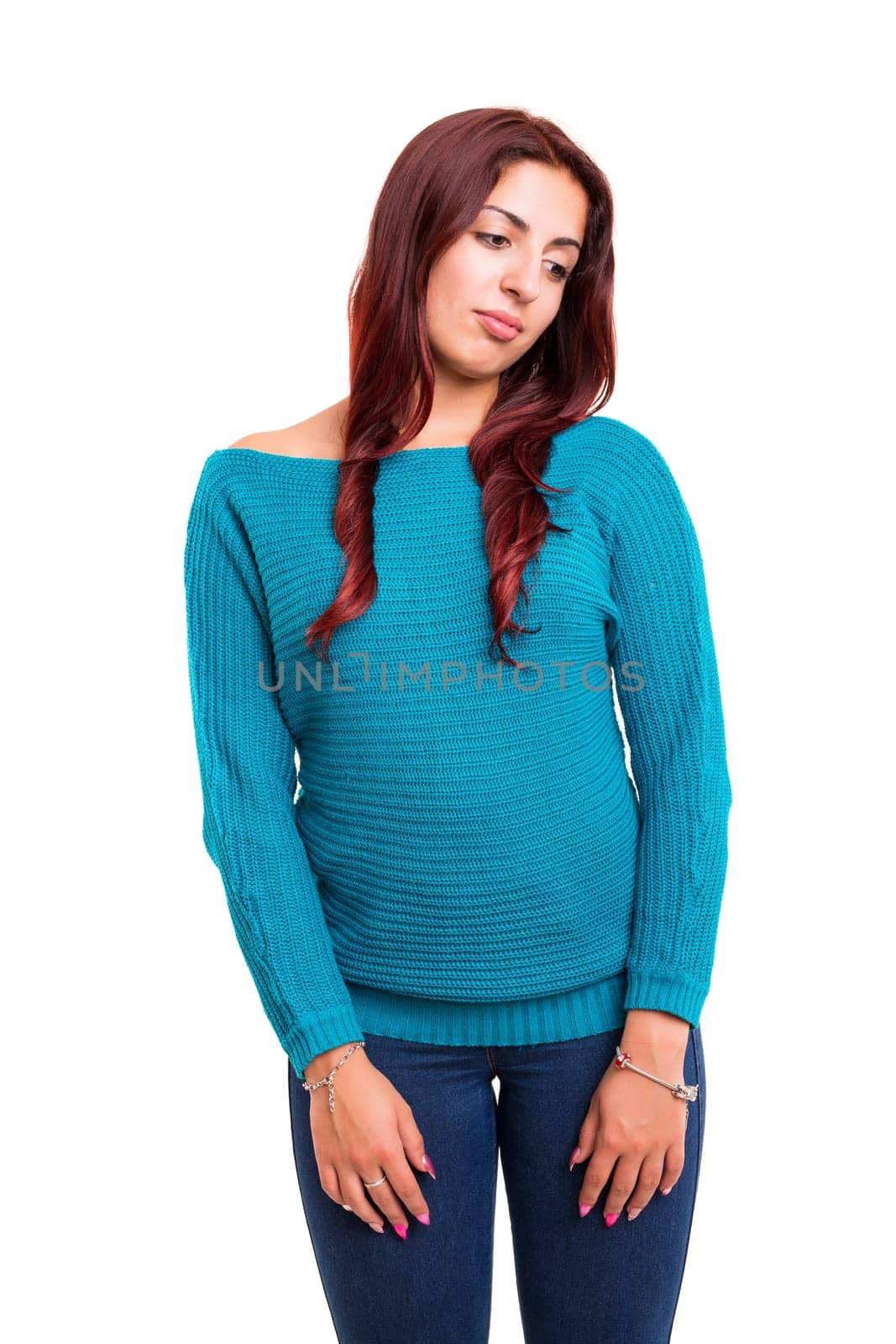 Studio shot of a sad woman, isolated over white