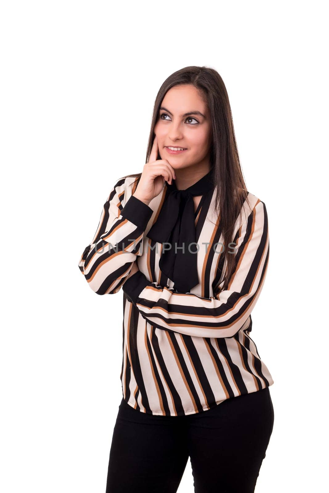 Studio shot: Young woman having a great idea