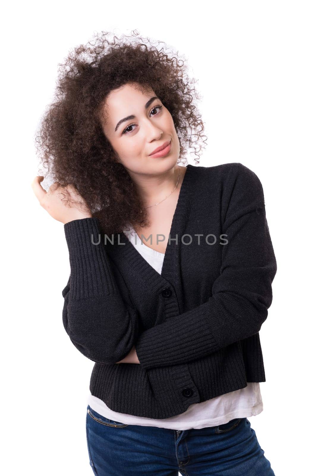 Beautiful young asian woman posing isolated over white background
