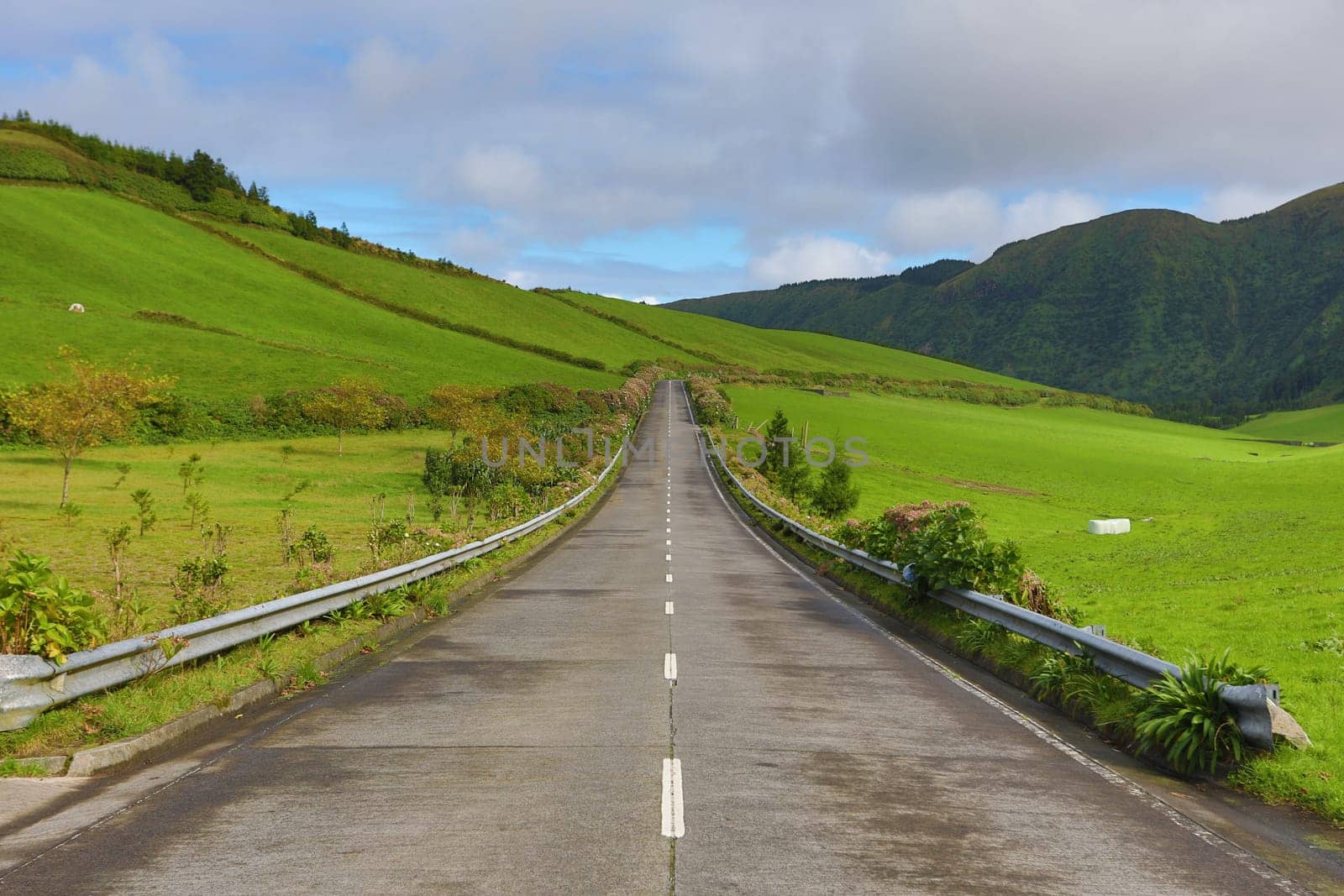 Empty roads in the countryside on the island of Saint Michael (Sao Miguel) in the Azores, Portugal