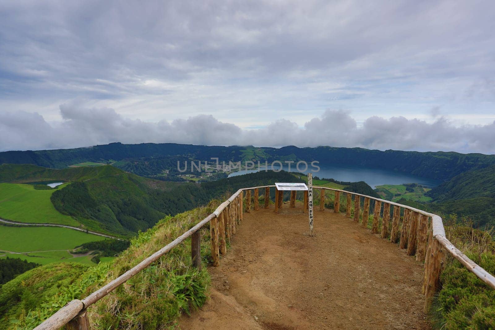 Walking path leading to a view on the lakes of Sete Cidades, Azores, Portugal