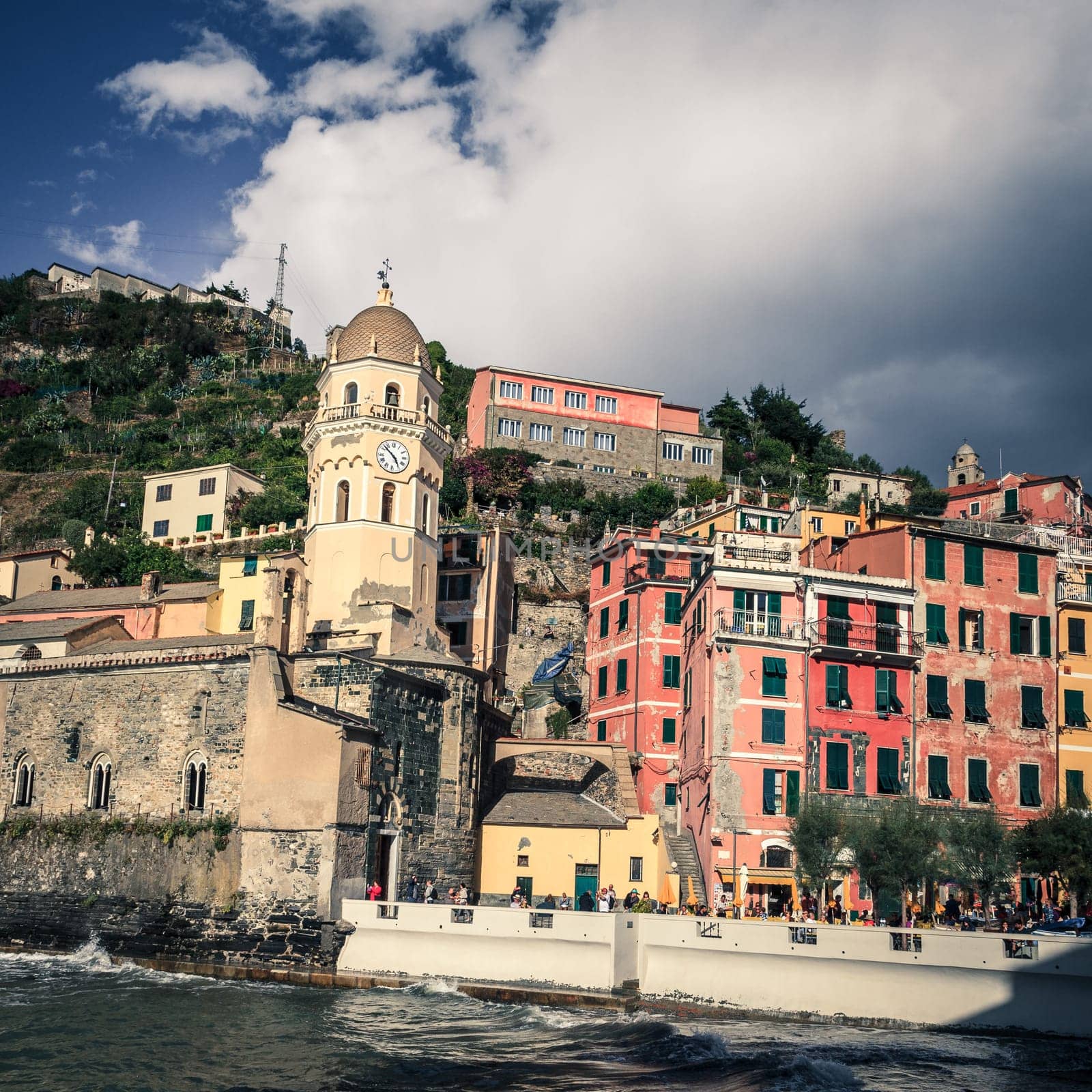View of the Mediterranean coast from the village of Vernazza in Italy