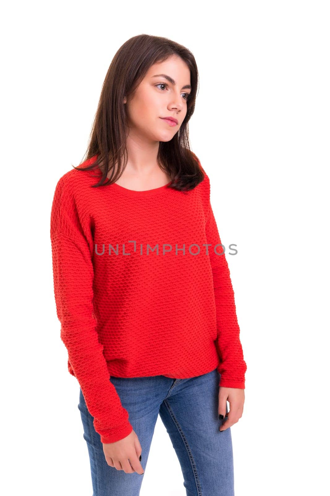 Studio shot of a sad woman, isolated over white