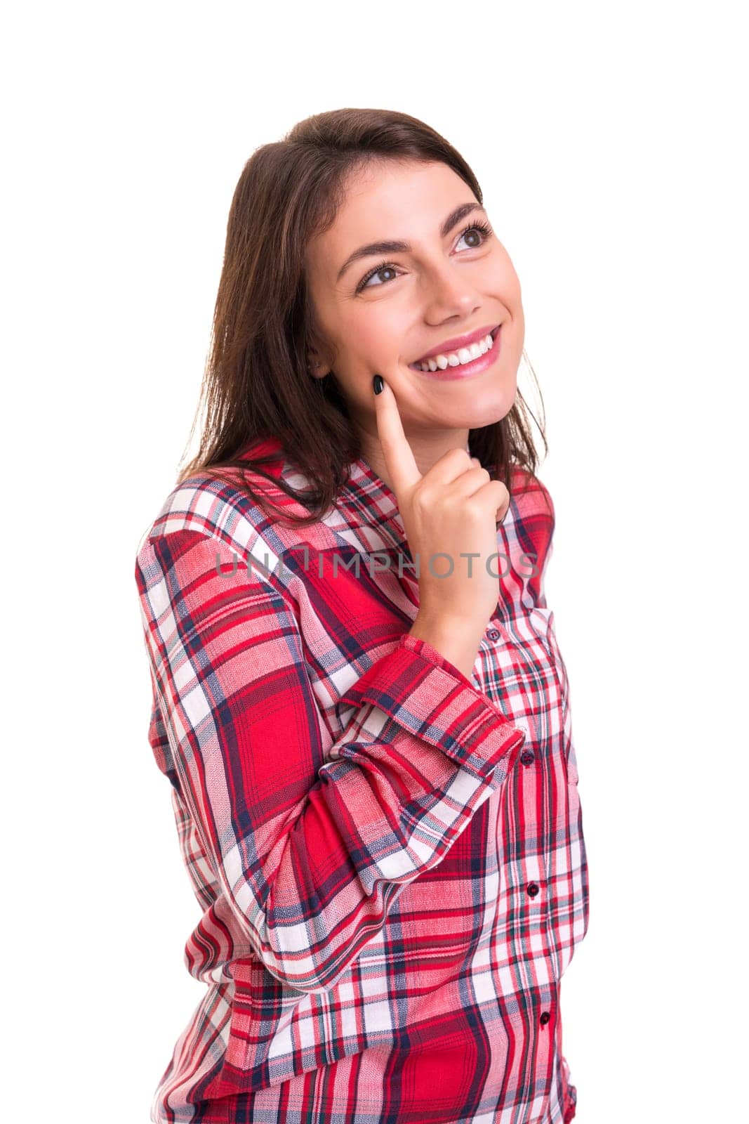 Studio shot: Young woman having a great idea