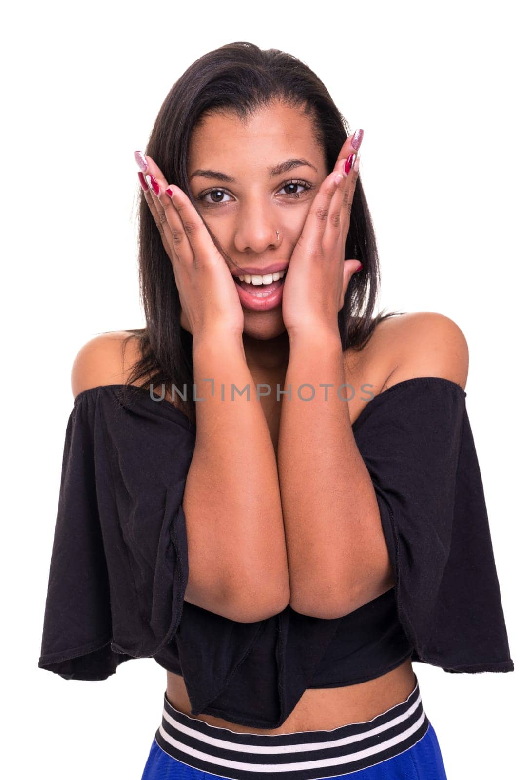 Studio shot: Young woman having a great idea
