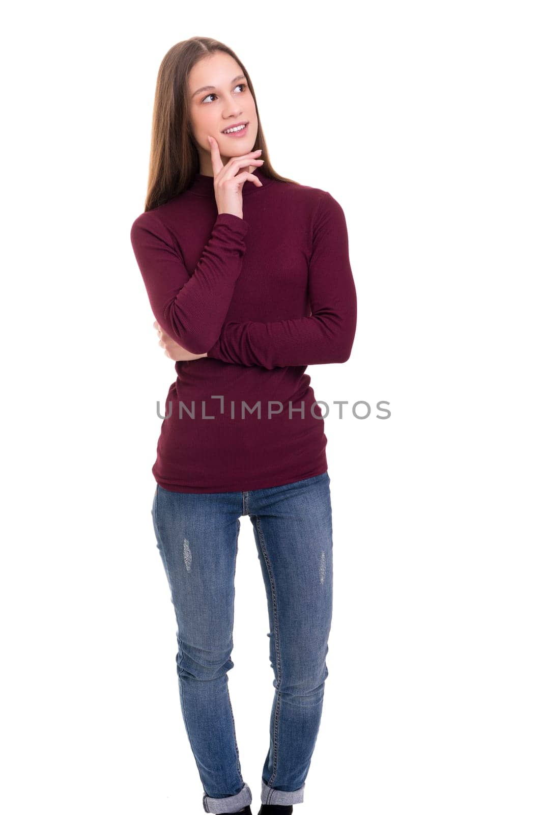 Studio shot: Young woman having a great idea