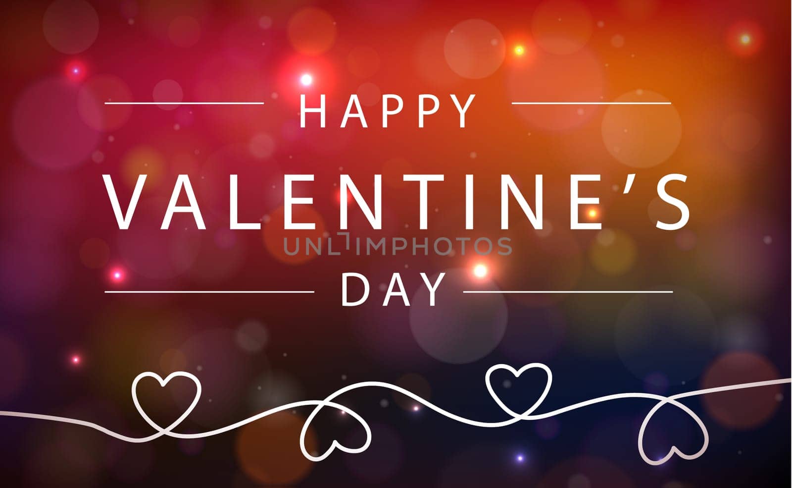 Panoramic red-purple bokeh with congratulation Valentine's Day - Vector illustration