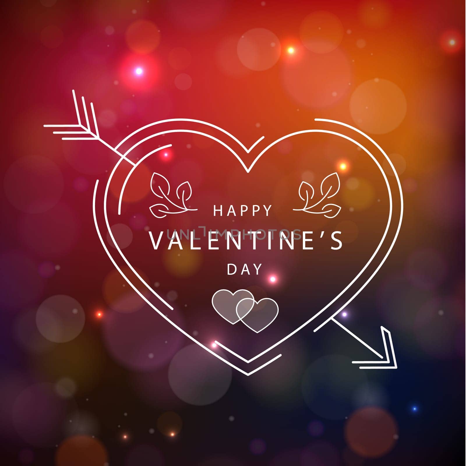 Panoramic red-purple bokeh with congratulation Valentine's Day - Vector illustration