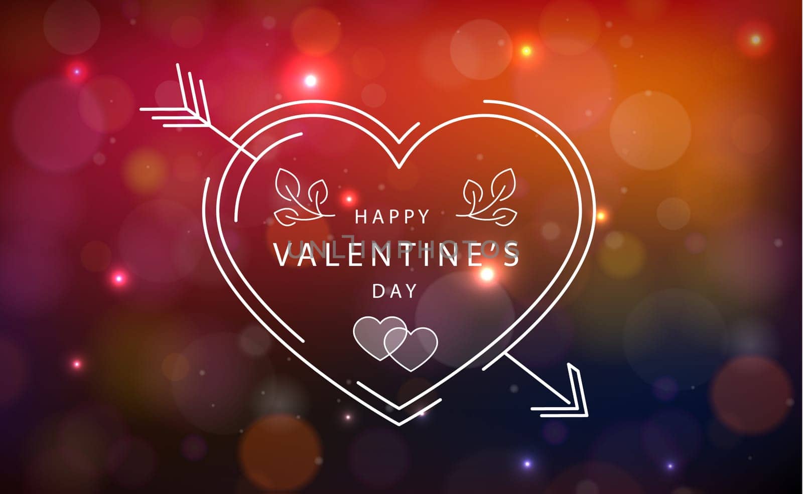 Panoramic red-purple bokeh with congratulation Valentine's Day - Vector illustration