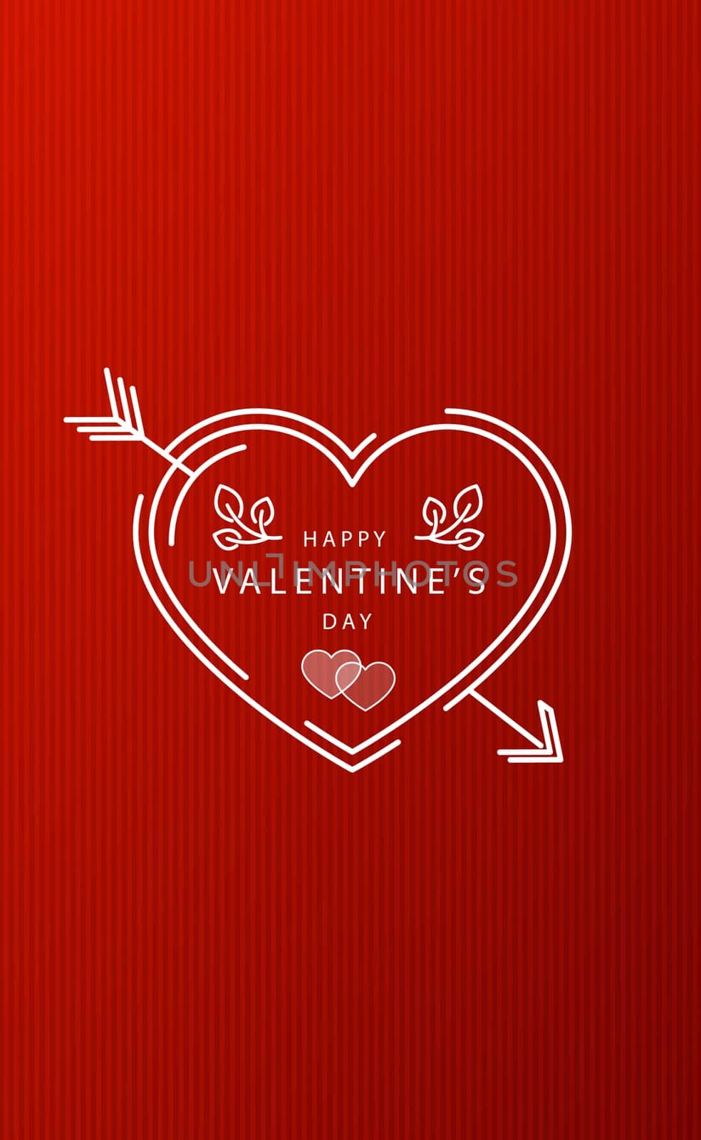Abstract festive red heart on red striped background - Vector illustration