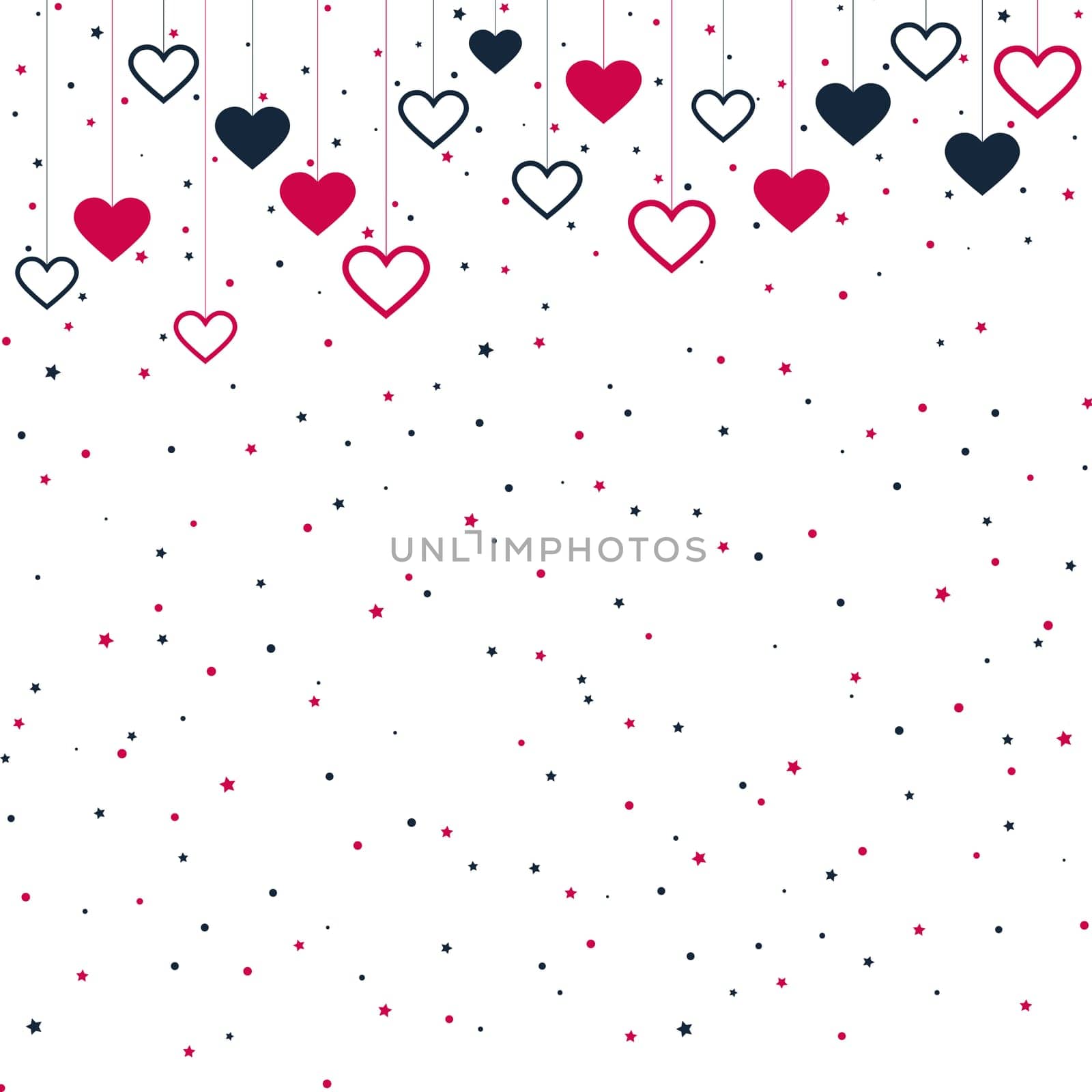Red and blue festive hearts on white background - Vector illustration