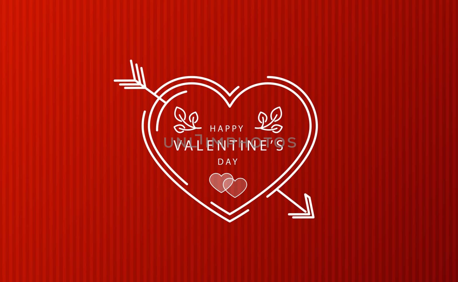 Abstract festive red heart on red striped background - Vector illustration