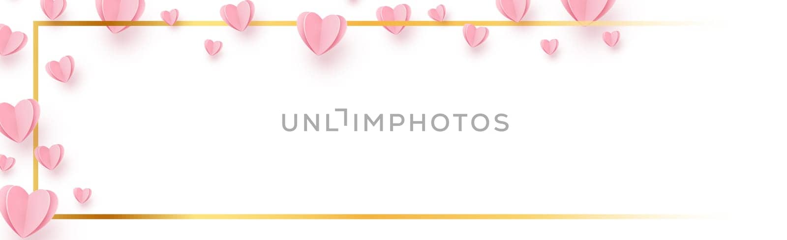 Gently pink-red hearts in a gold frame on a white background - illustration