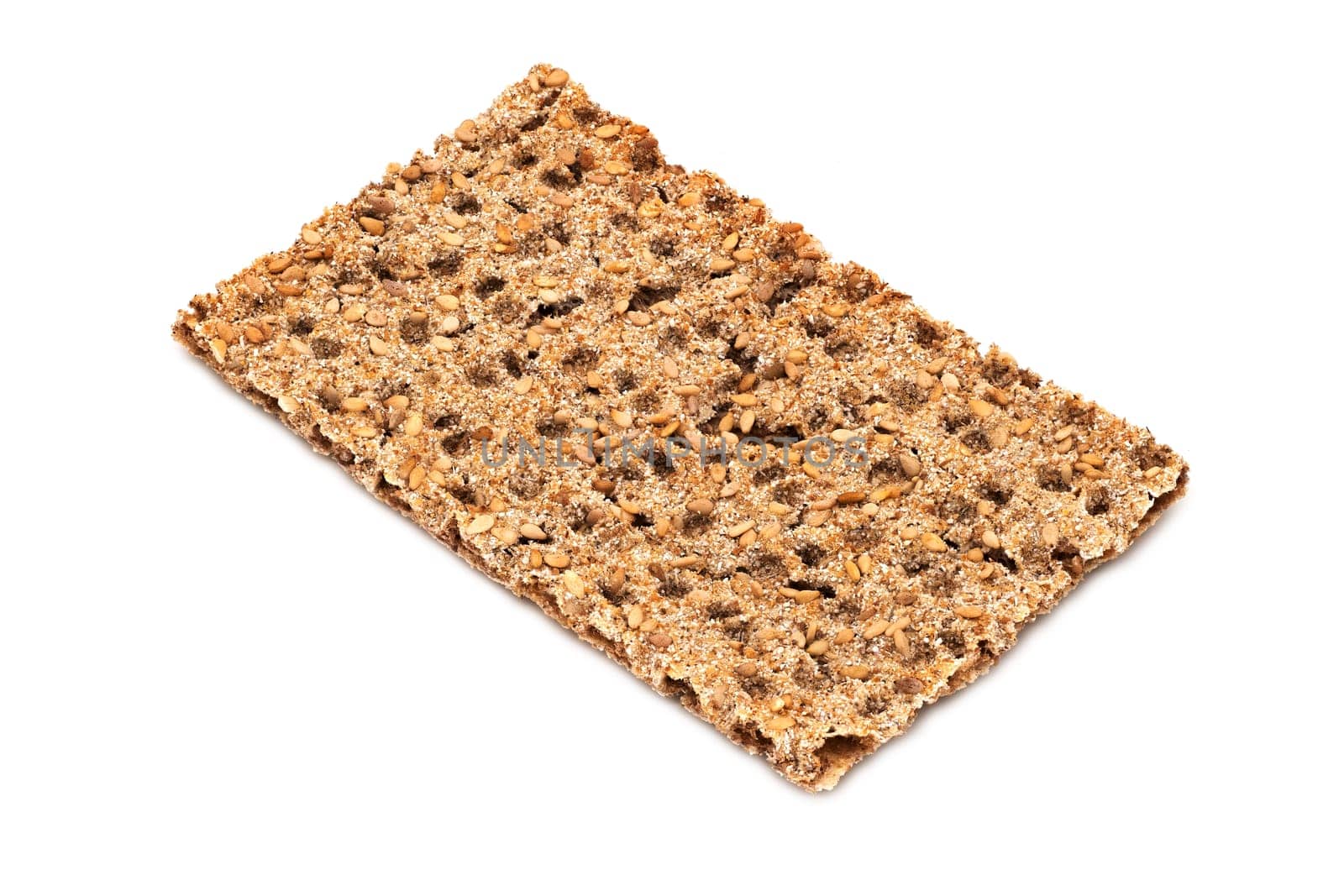 Crispbread, close up and studio shot of food on white background
