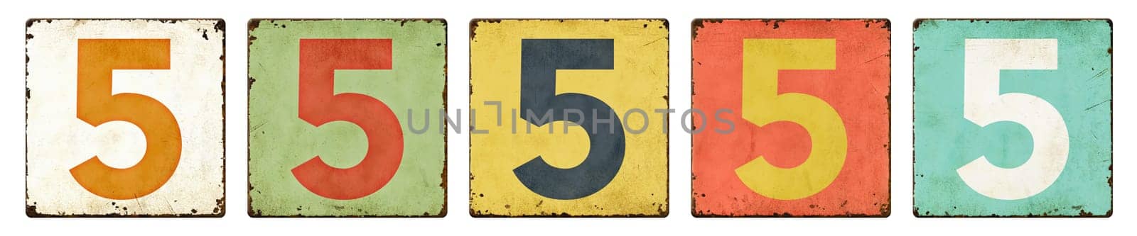 Five vintage tin signs on a white background - Number 5