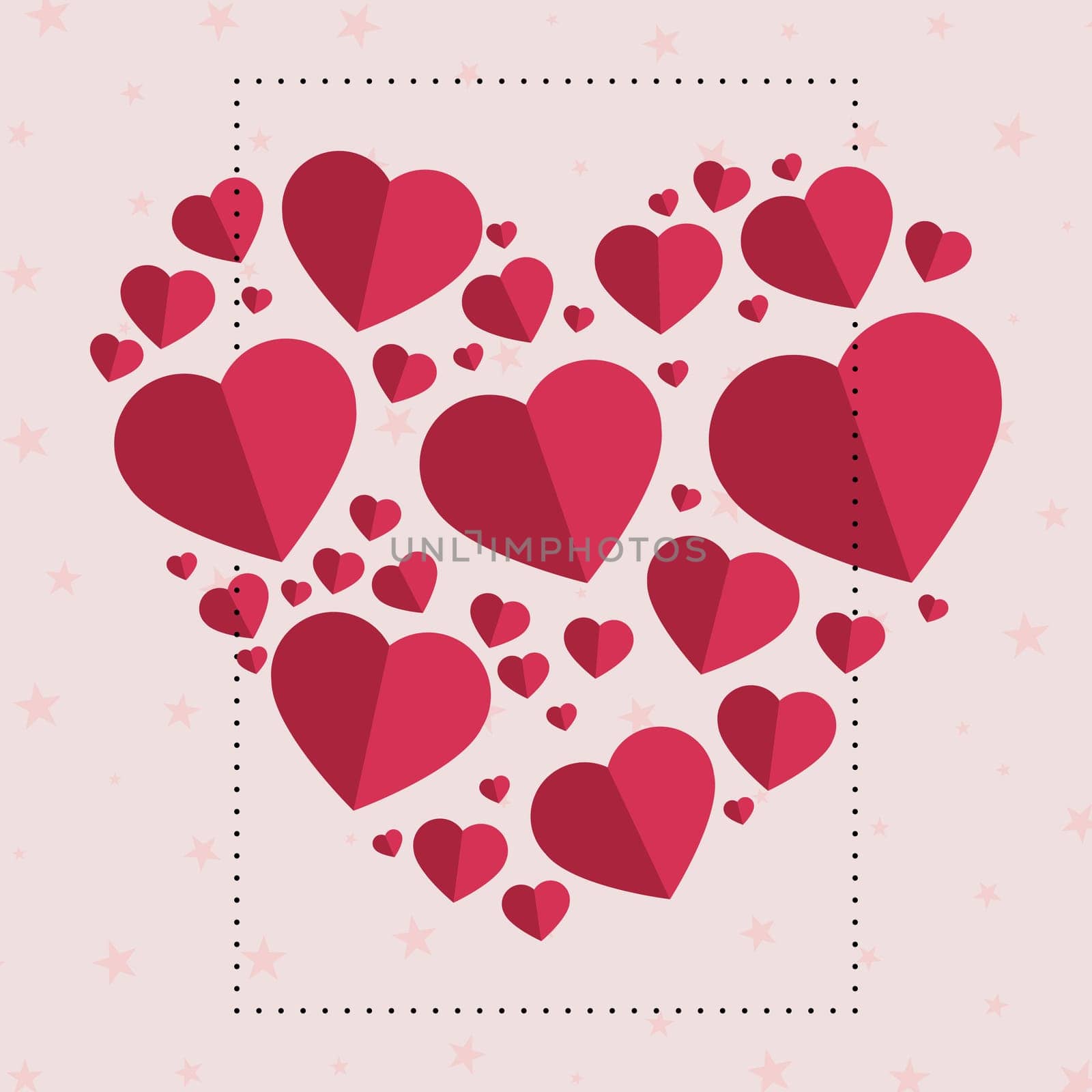 Gently pink-red hearts in the form of a big heart on a white background - Illustration