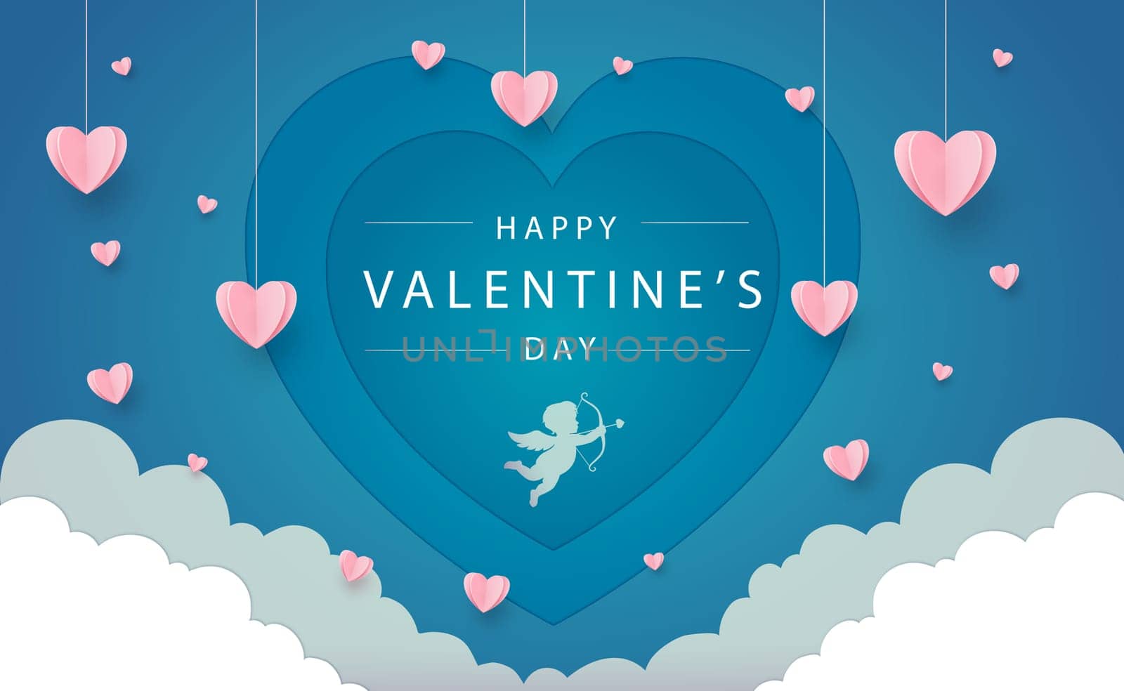 Abstract blue background with heart with congratulations on Valentine's day - Vector illustration
