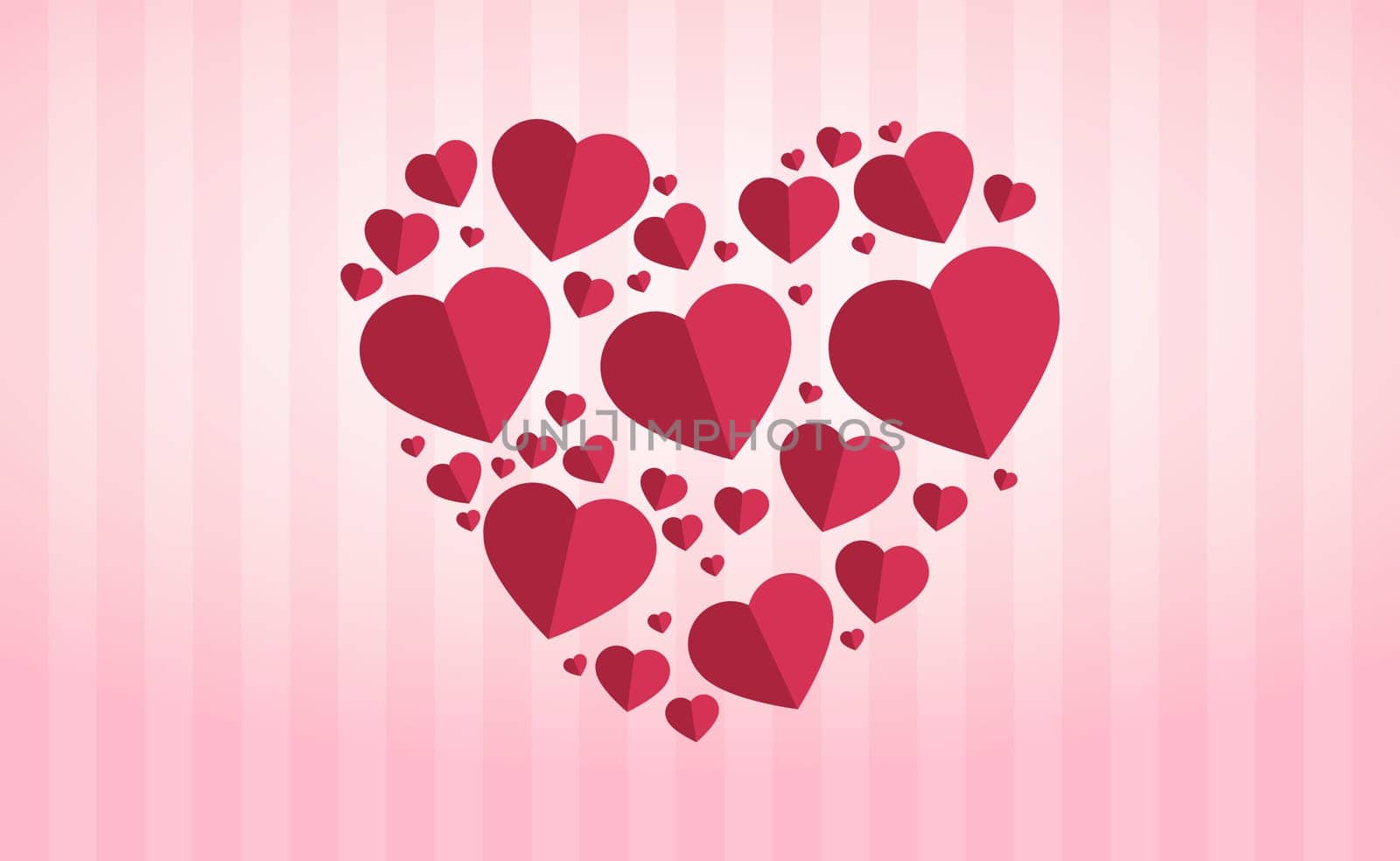 Gently pink-red hearts in the form of a big heart on a white background - Illustration