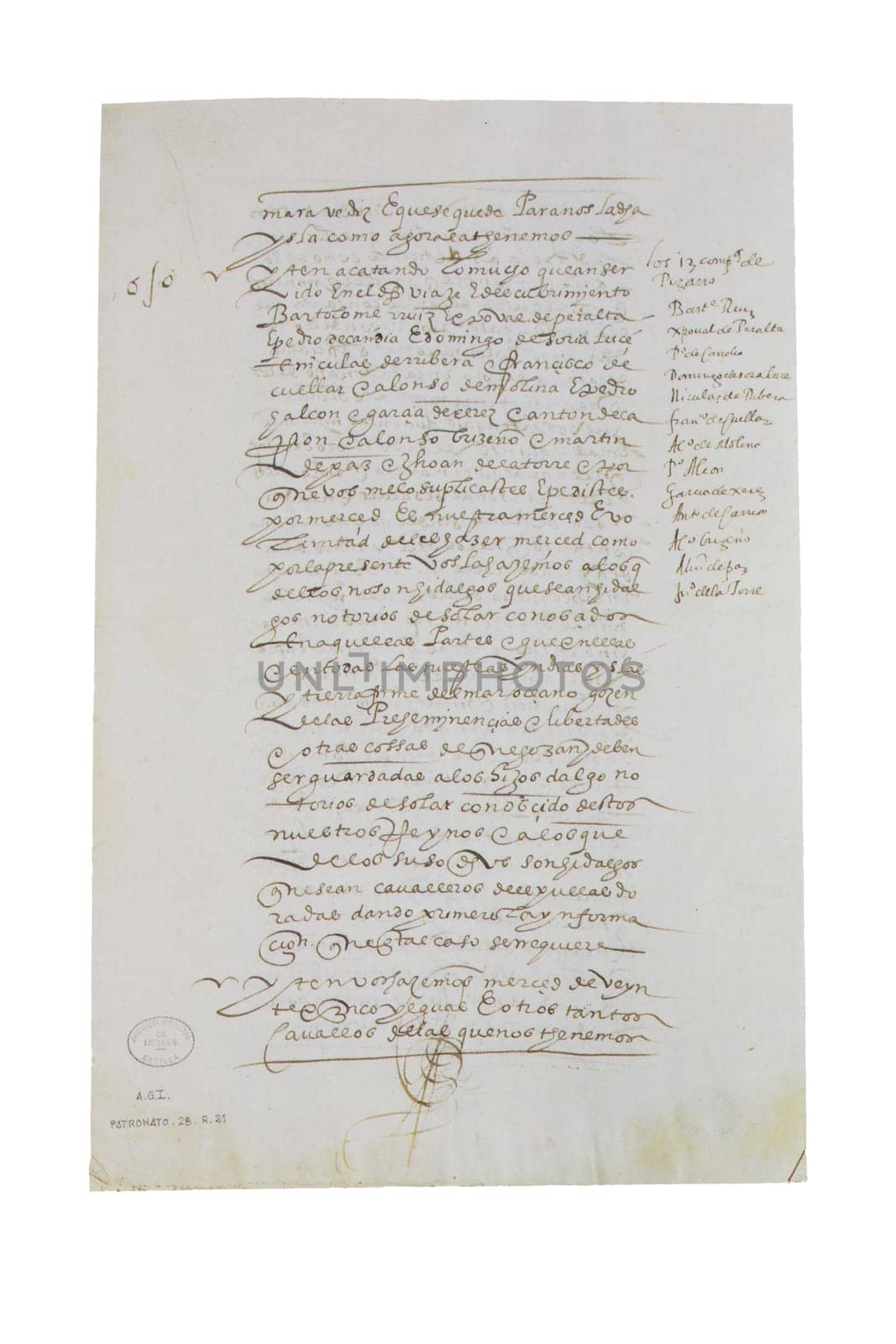 Contract document of Francisco Pizarro, Spanish Conqueror of Inca Empire. Archive of Indies, Seville, Spain