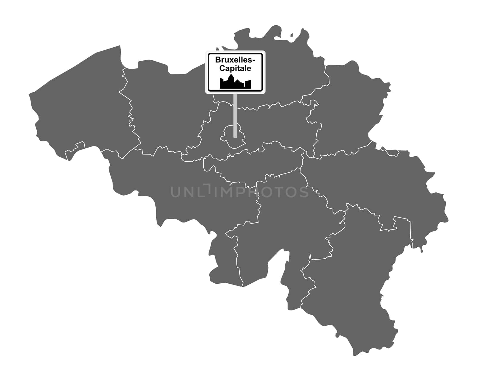 Landkarte von Belgien mit Orstsschild Bruxelles-Capitale