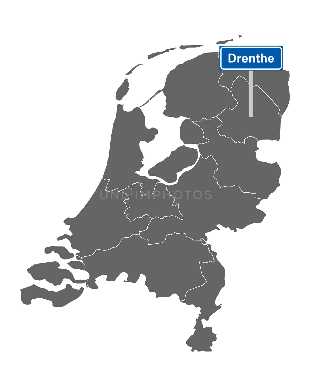 Landkarte der Niederlande mit Ortssschild Drenthe