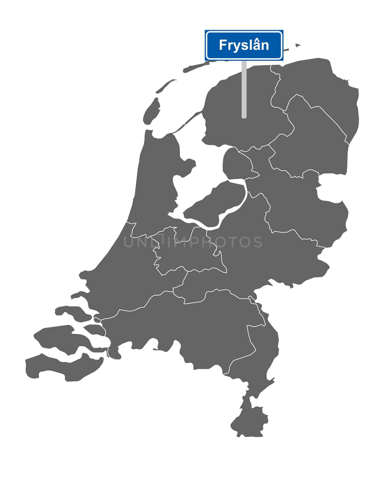 Landkarte der Niederlande mit Ortssschild Fryslan