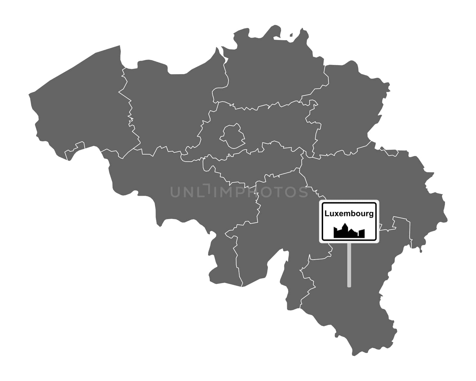 Landkarte von Belgien mit Orstsschild Luxembourg