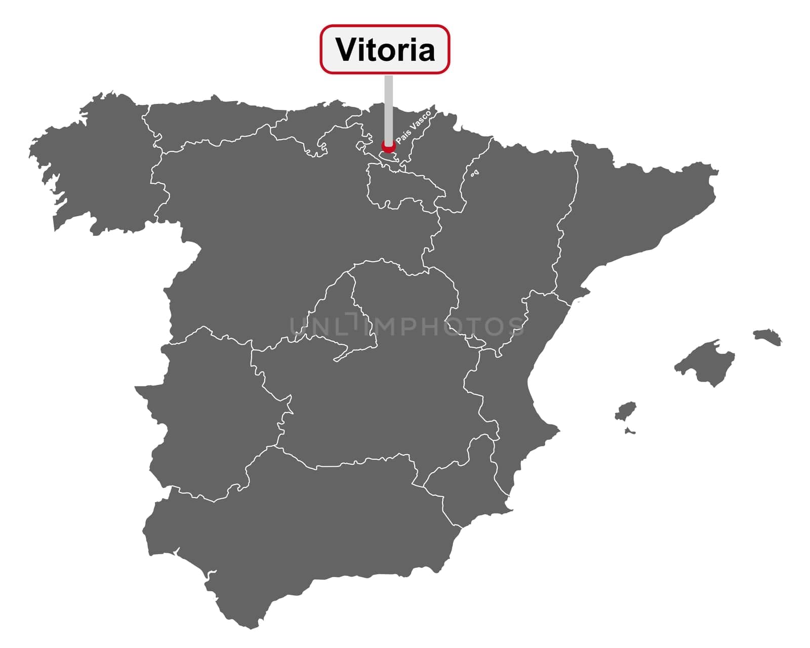 Landkarte von Spanien mit Ortsschild von Vitoria