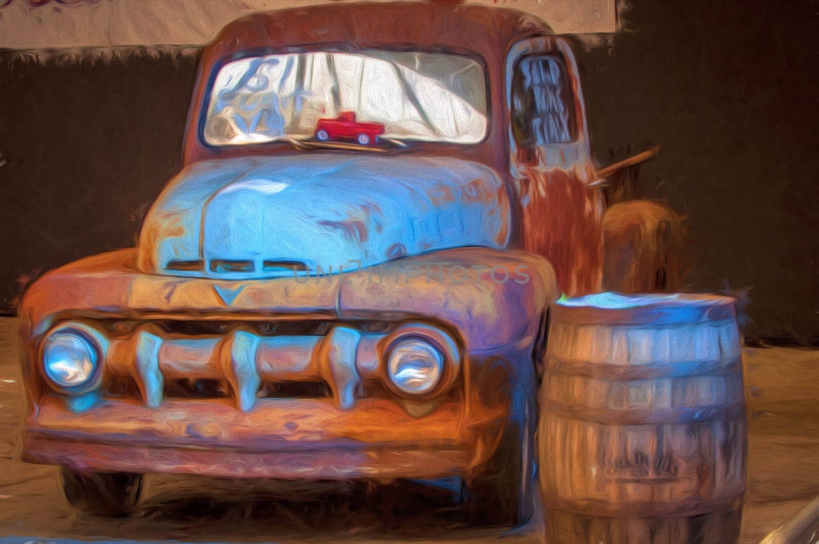 photo of a van modified to look like a painting