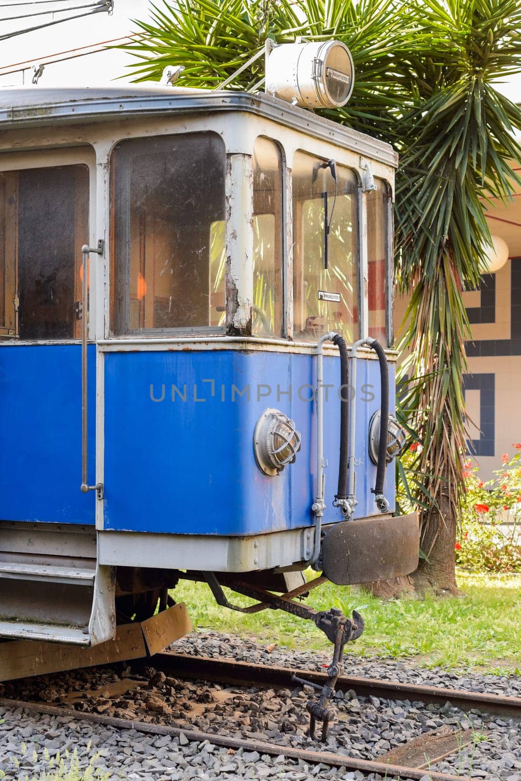 Old blue train used in 1970 italian subway