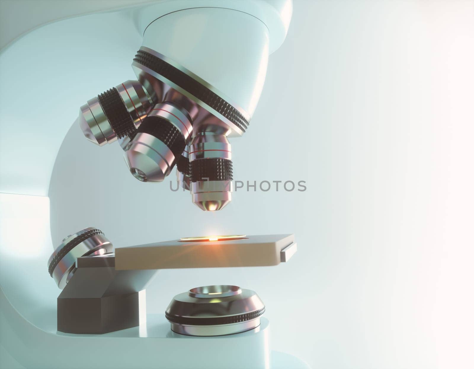 Optical electron microscope. Laboratory instrument, concept of science and microscopic research.