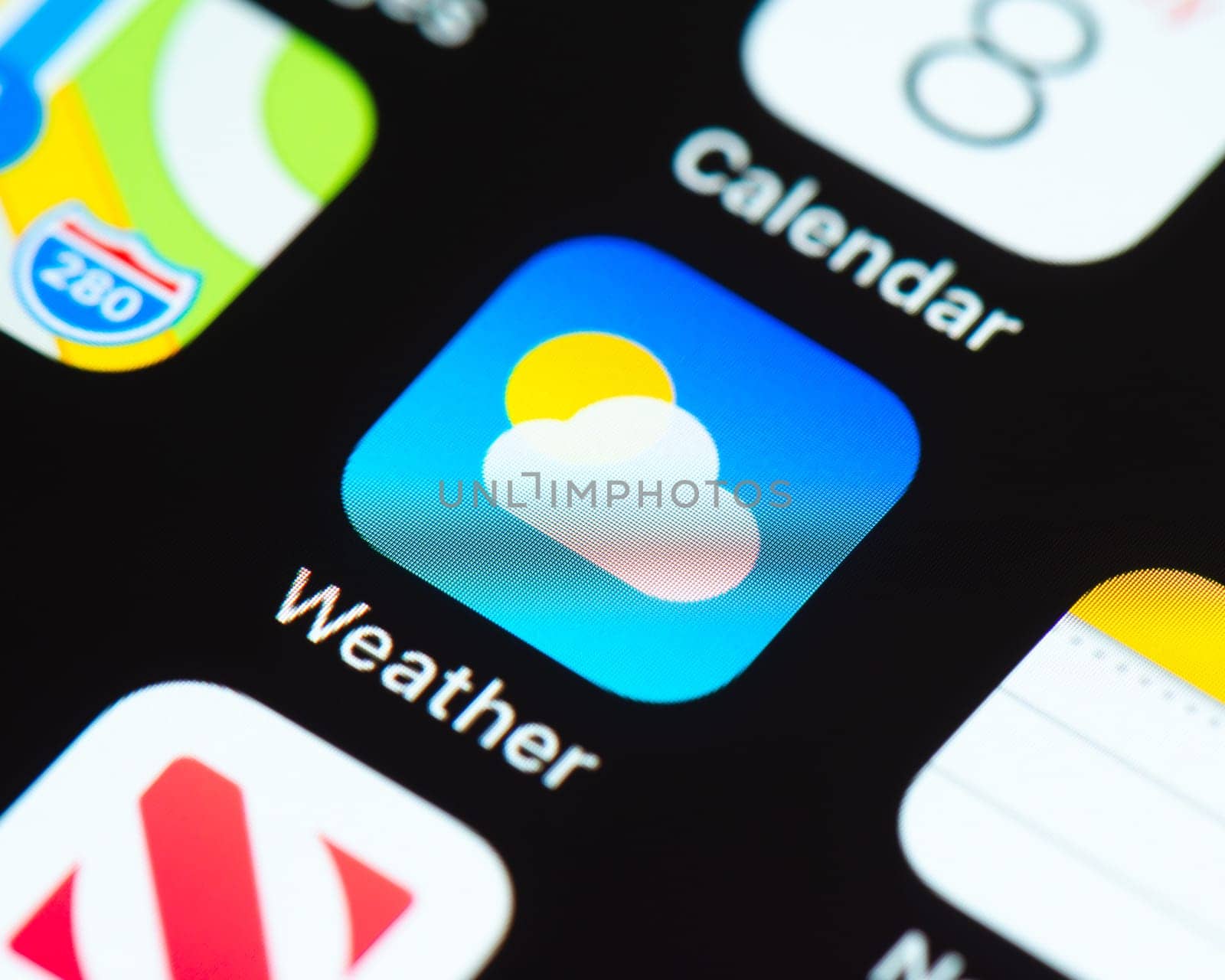 BAYONNE, FRANCE - CIRCA JANUARY 2021: Weather app icon on Apple iPhone screen