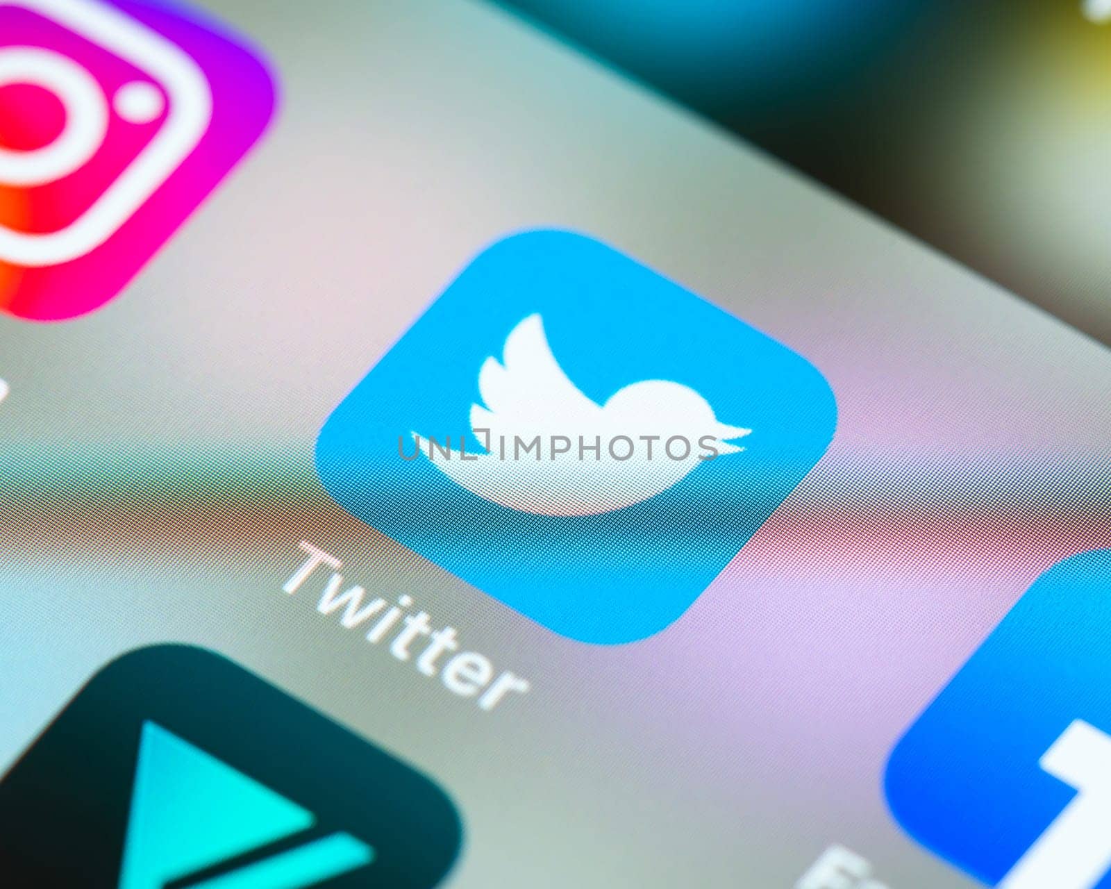 BAYONNE, FRANCE - CIRCA JANUARY 2021: Twitter app icon on Apple iPhone screen. Twitter is a microblogging and social networking service.