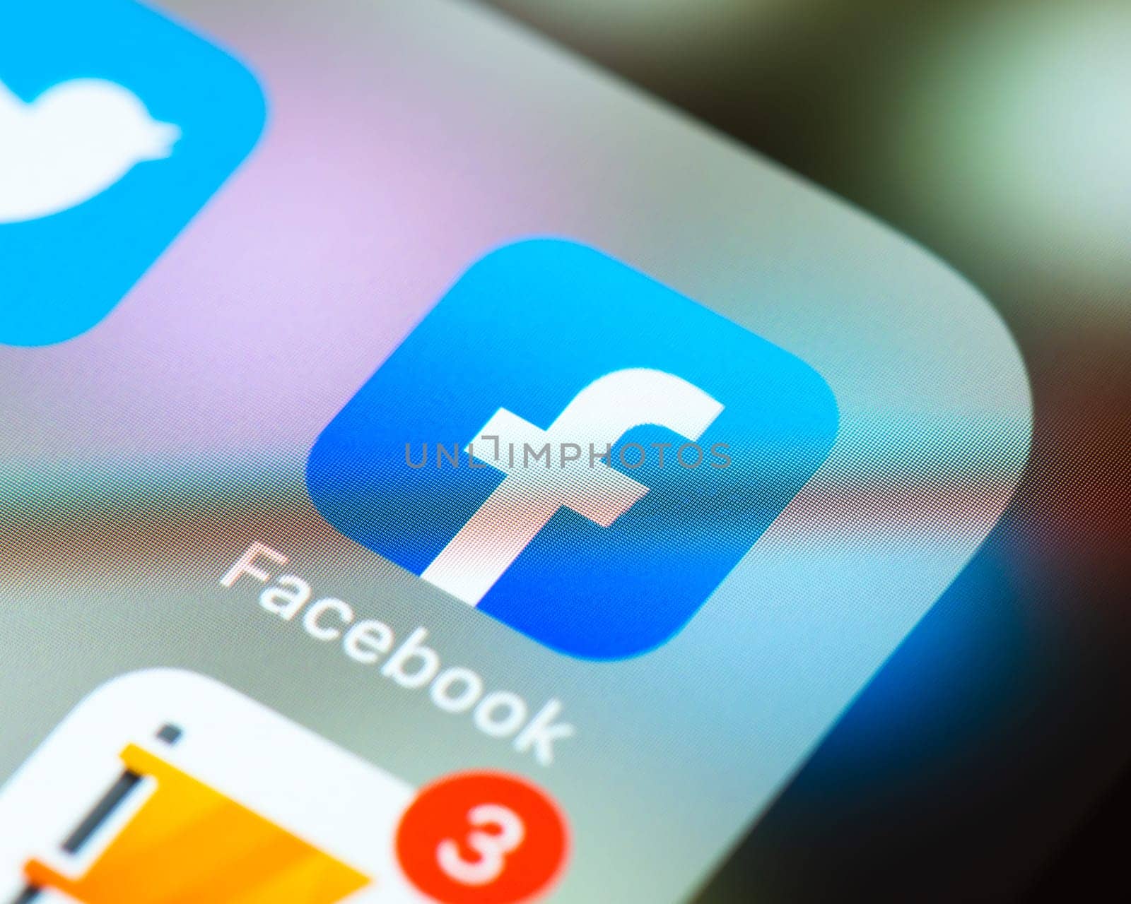 BAYONNE, FRANCE - CIRCA JANUARY 2021: Facebook app icon on Apple iPhone screen. Facebook is a social media service and technology company. Its CEO is Mark Zuckerberg.