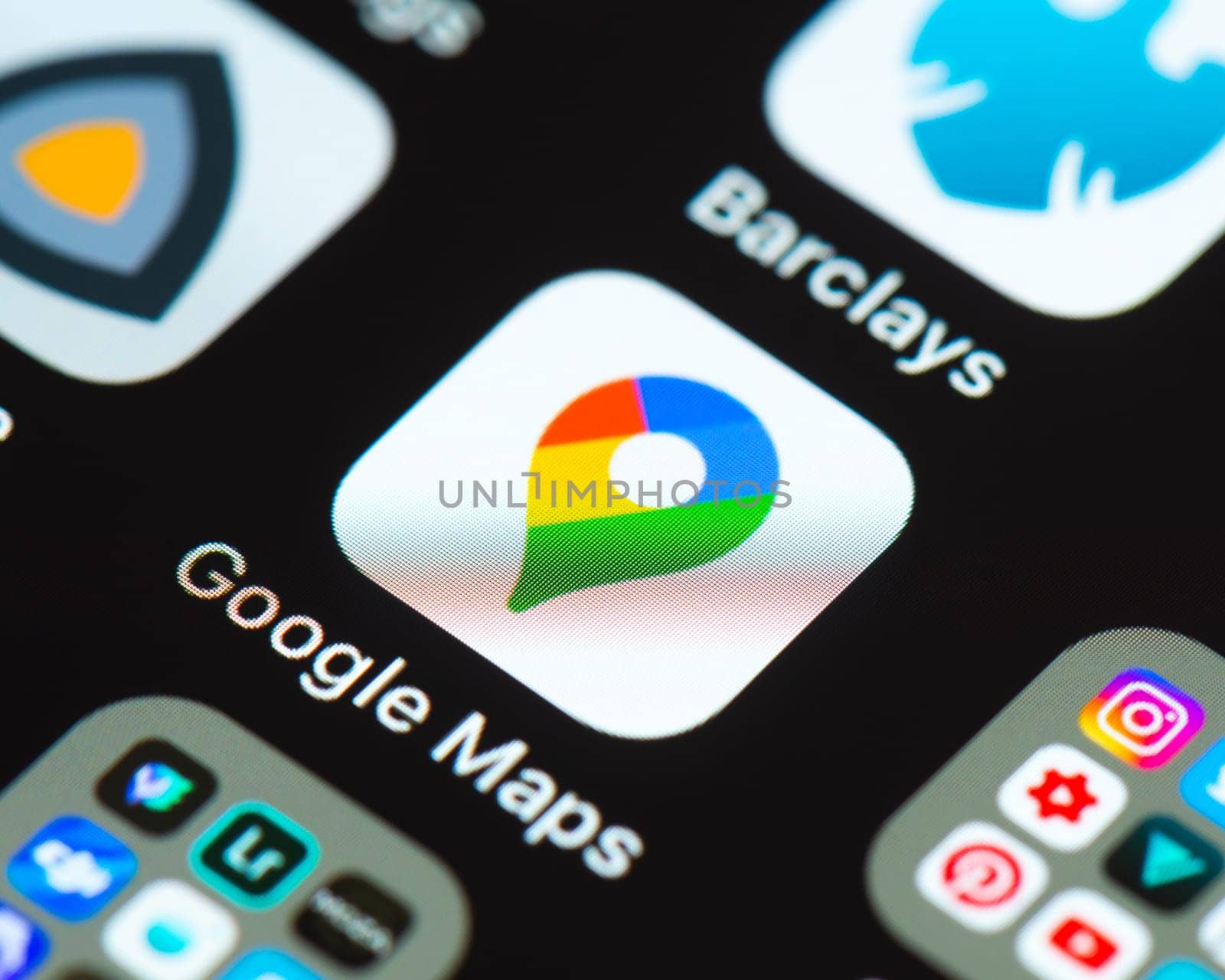 BAYONNE, FRANCE - CIRCA JANUARY 2021: Google maps app icon on Apple iPhone screen