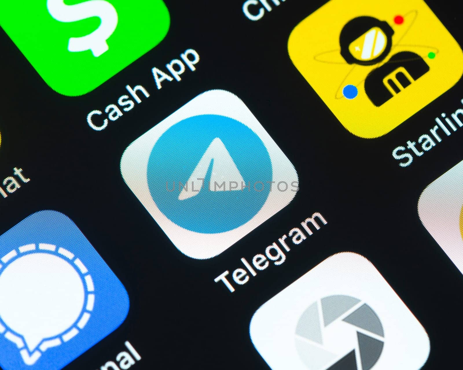 BAYONNE, FRANCE - CIRCA JANUARY 2021: Telegram app icon on Apple iPhone screen. Telegram is a cloud-based instant messaging software and application service.