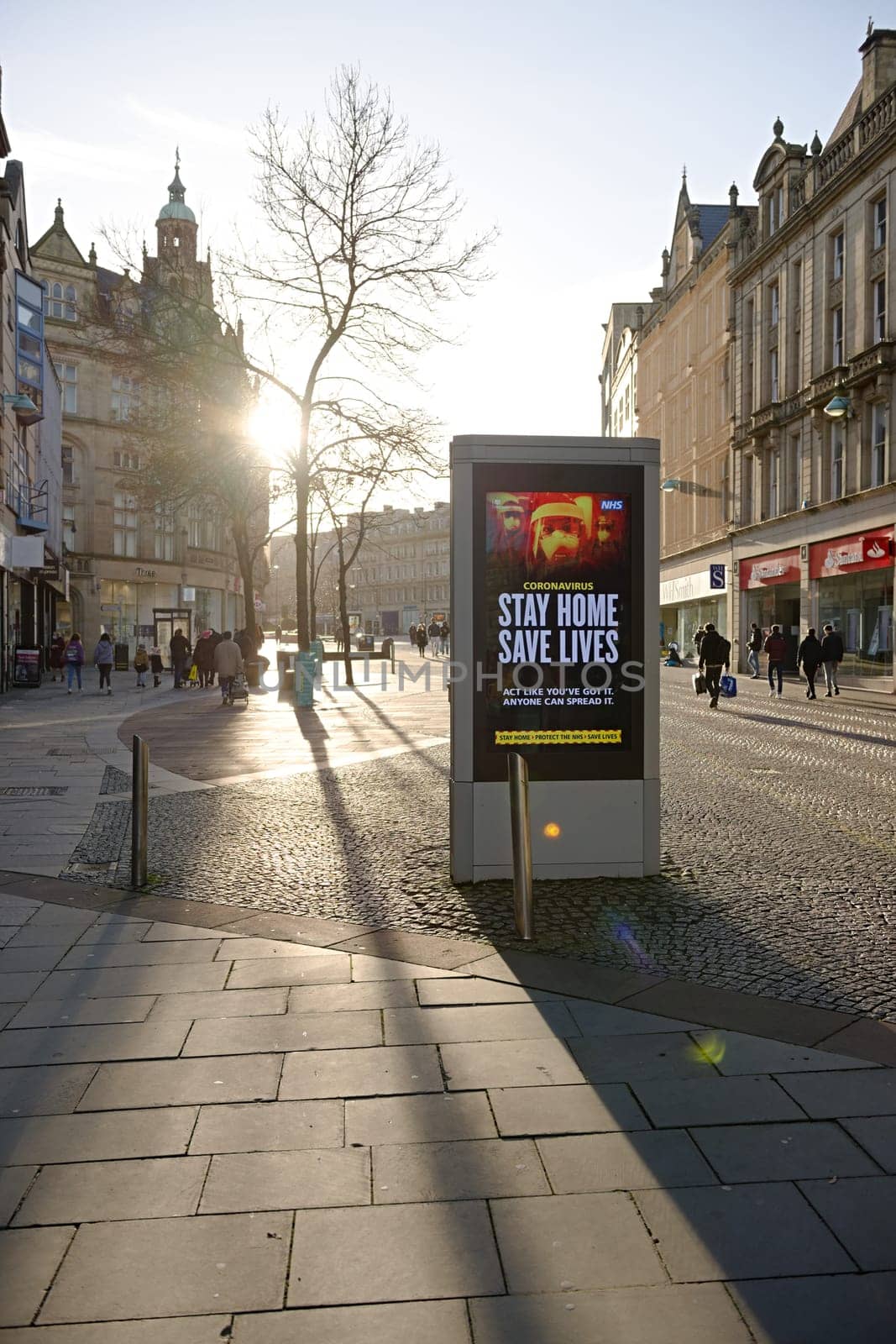 Sheffield, United Kingdom, 12th January, 2021: British Coronavirus government lock down advise displayed on a sheffield city advertising billboard.