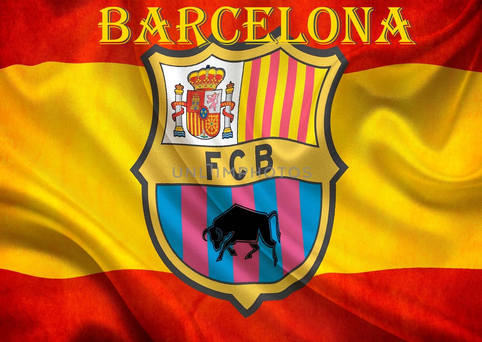 The waving fabric texture flag of FC Barcelona football club
