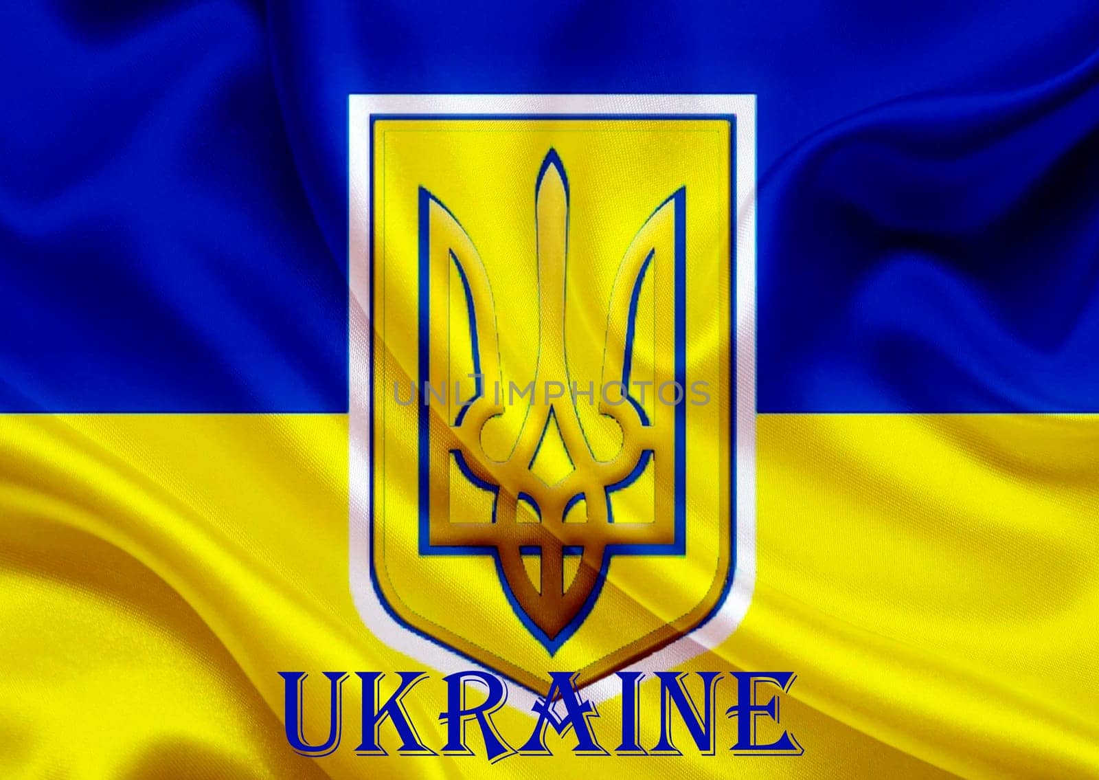 The Waving flag of Ukraine. Close up