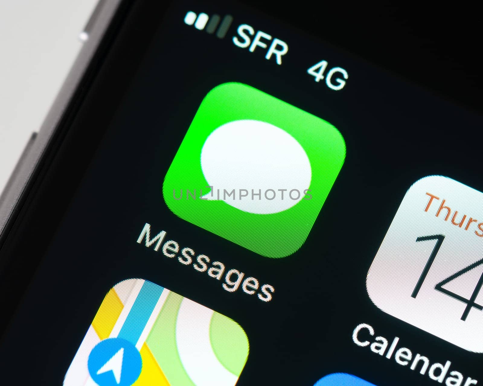 BAYONNE, FRANCE - CIRCA JANUARY 2021: Messages app icon on Apple iPhone screen.