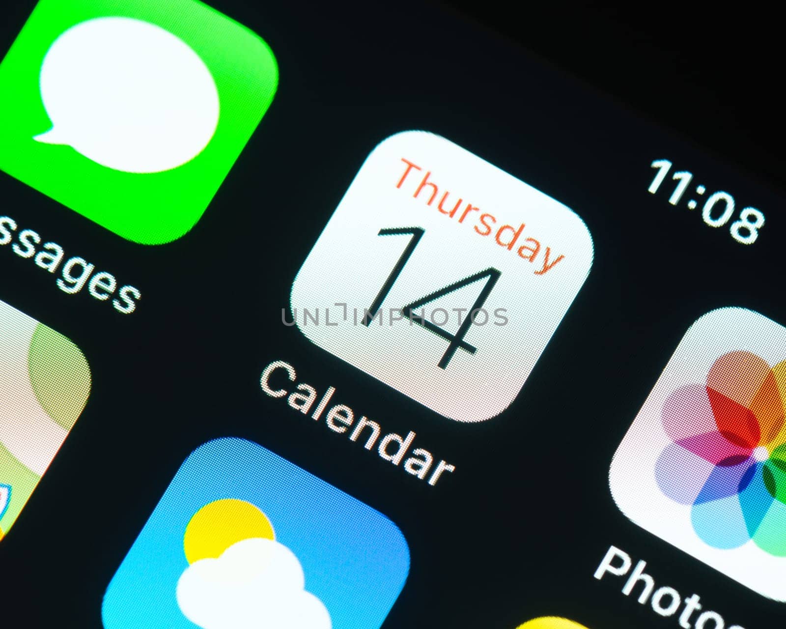 BAYONNE, FRANCE - CIRCA JANUARY 2021: Apple Calendar app icon on iPhone screen. The calendar app runs on both the macOS desktop operating system and the iOS mobile operating system.