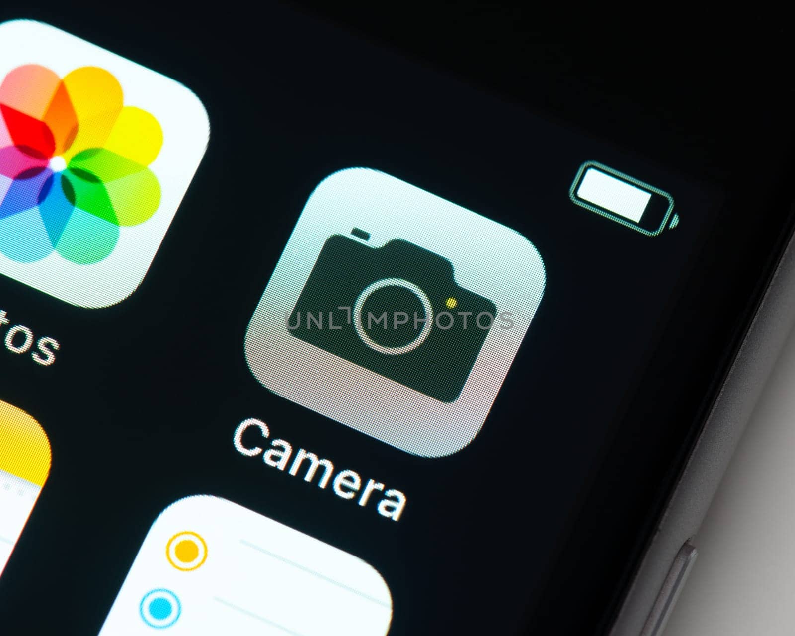 BAYONNE, FRANCE - CIRCA JANUARY 2021: Camera app icon on Apple iPhone screen.