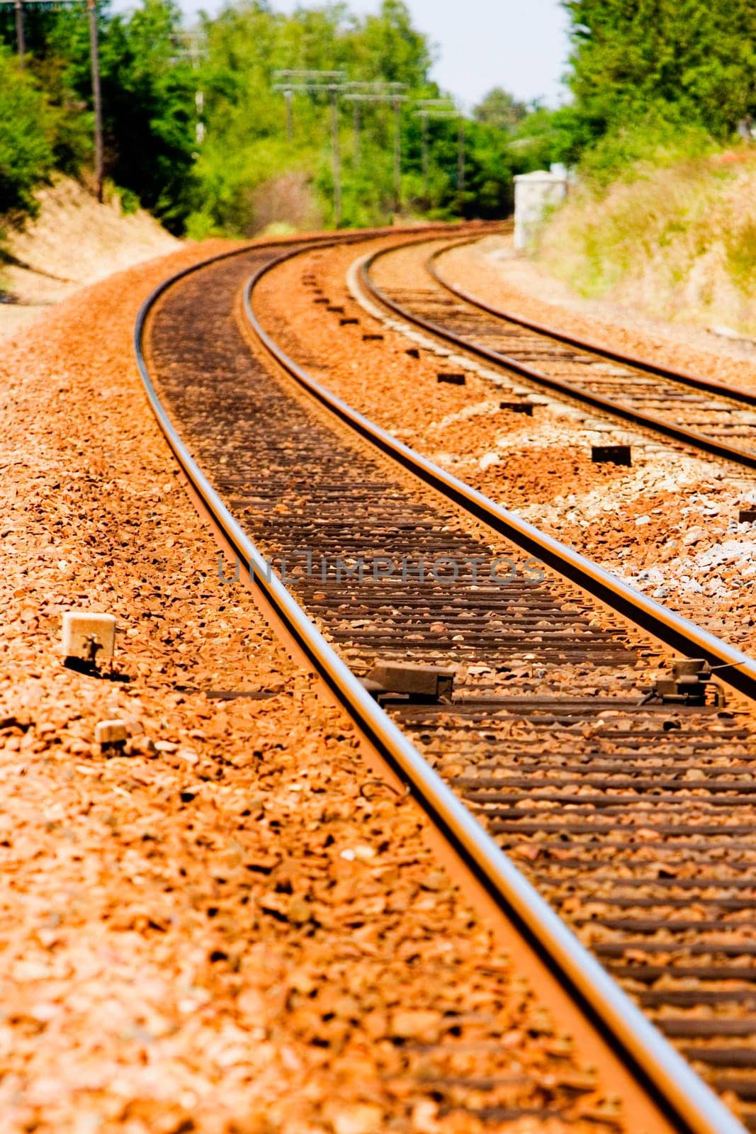 Railroad track passing through a landscape