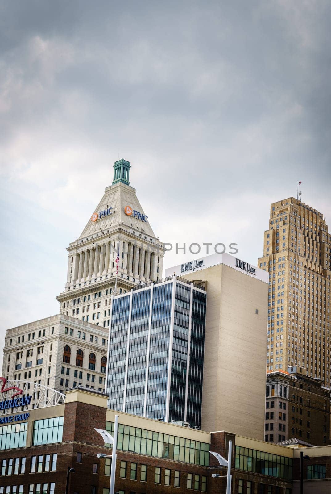 Cincinnati, Ohio, August 29, 2020: Cluster of highrise buildings in downtown Cincinnati, Ohio