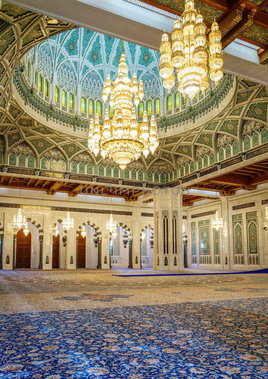 Muscat, Oman, December 3, 2016: Main prayer hall of the Sultan Qaboos Grand Mosque in Muscat, Oman