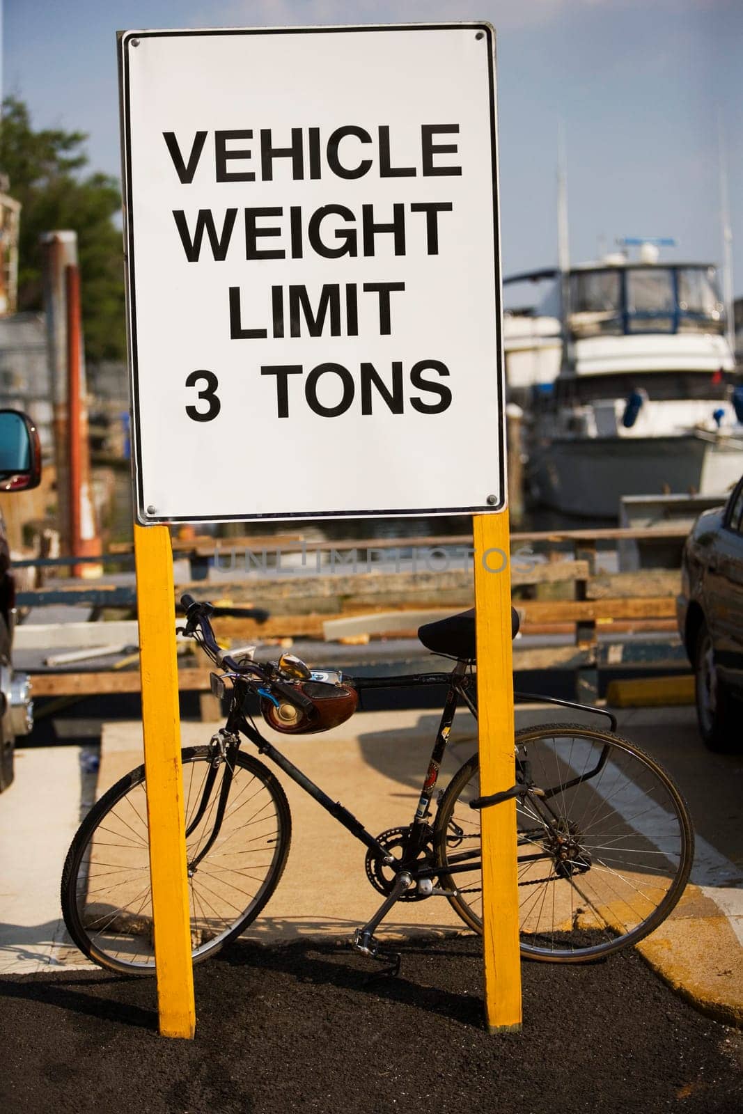 Close-up of an information signboard at a port