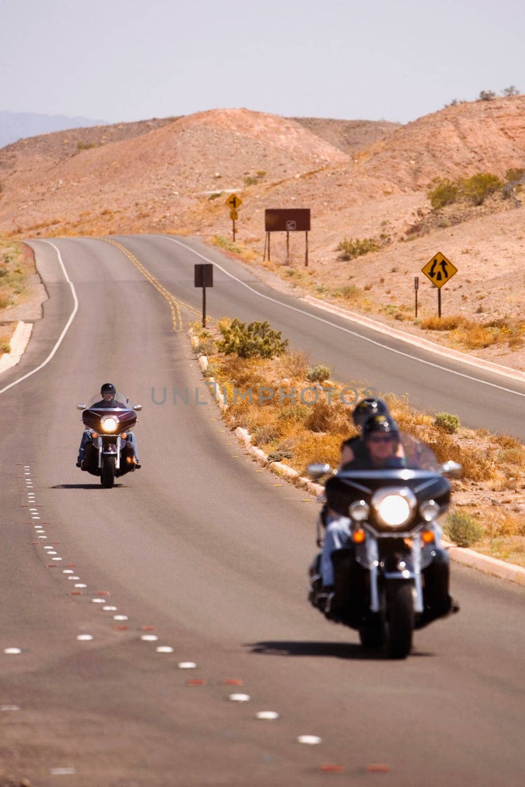 Three men riding motorcycles, Las Vegas, Nevada, USA
