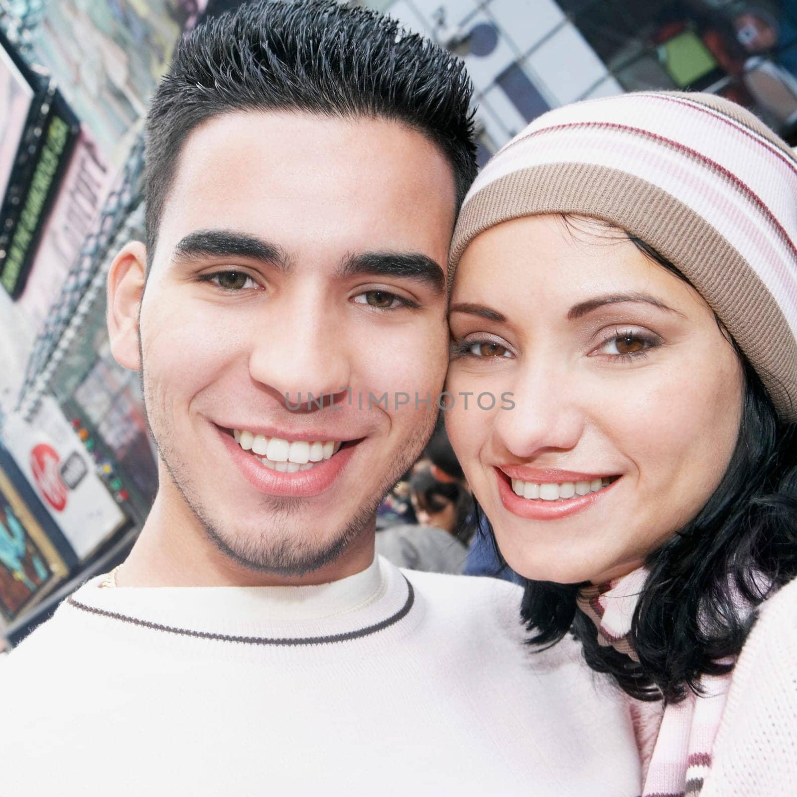 Portrait of a mid adult woman and a young man smiling