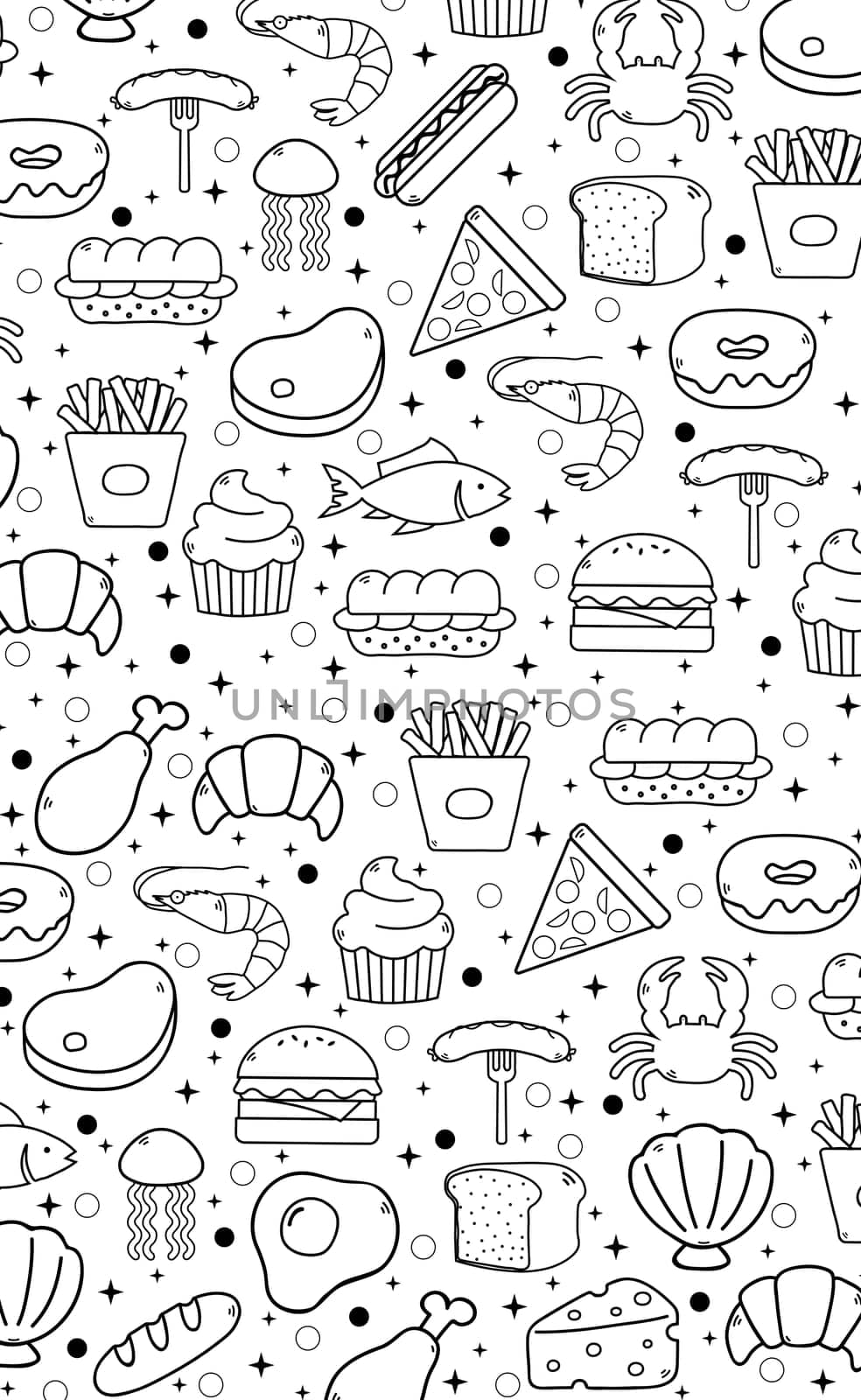Abstract white background with elements of useful food - Vector illustration
